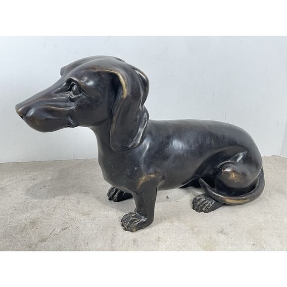 Dachshund Dog Sculpture Brass Metal Patina Life Size 16